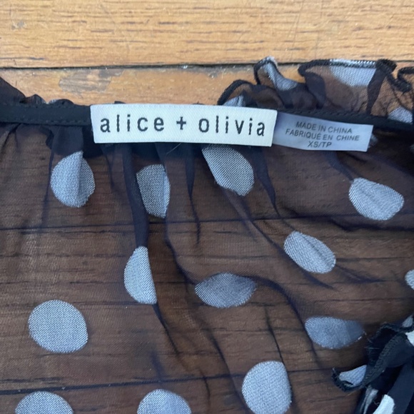 Alice + Olivia Julius Silk Blend Ruffled Polka Dot Tunic Blouse Black Sheer XS - Picture 4 of 7